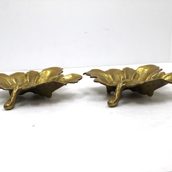 Vintage MCM Solid Brass Grapes & Leaf Trinket Dish - Lot of 2 - Picture 3 of 6